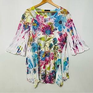 Katrina Marie Tunic Top Floral‎ Boho Art To Wear Watercolor Hippie XL USA made